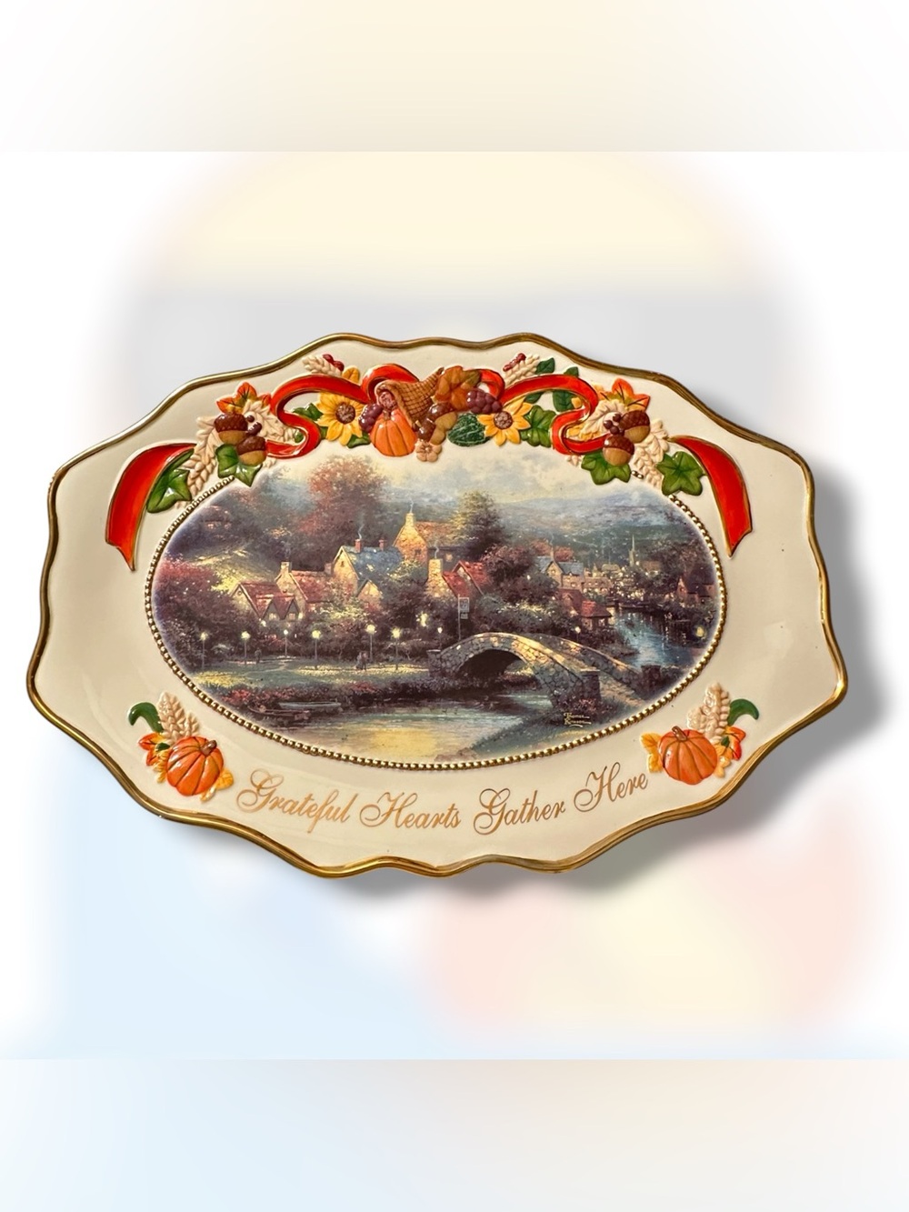 Thomas Kinkade’s “Grateful Hearts Gather Here” Thanksgiving Platter